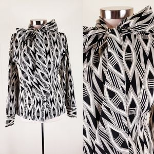 Vintage black and sand Pussbow blouse